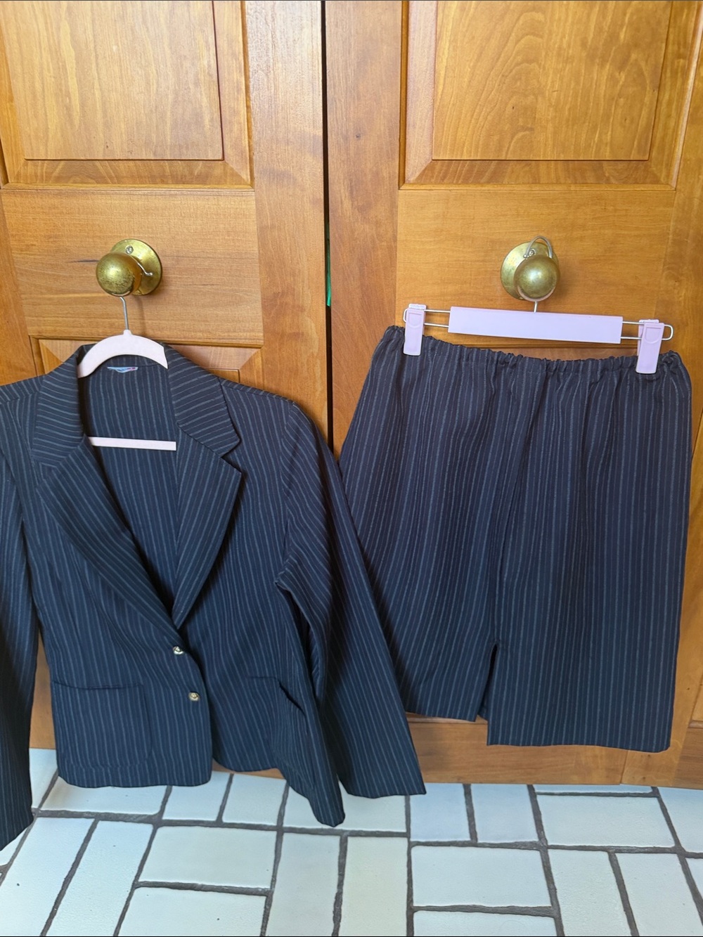 Vintage Pinstripe Blazer & Skirt Set - Size L/XL